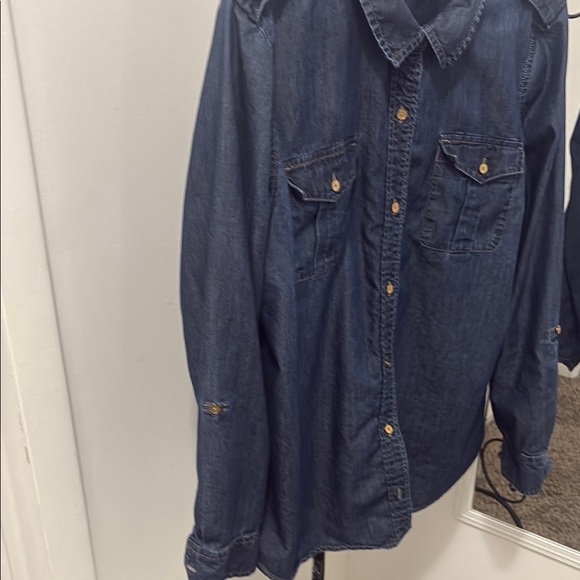 Blue Long Sleeve Button Down Blouse - Picture 4 of 9